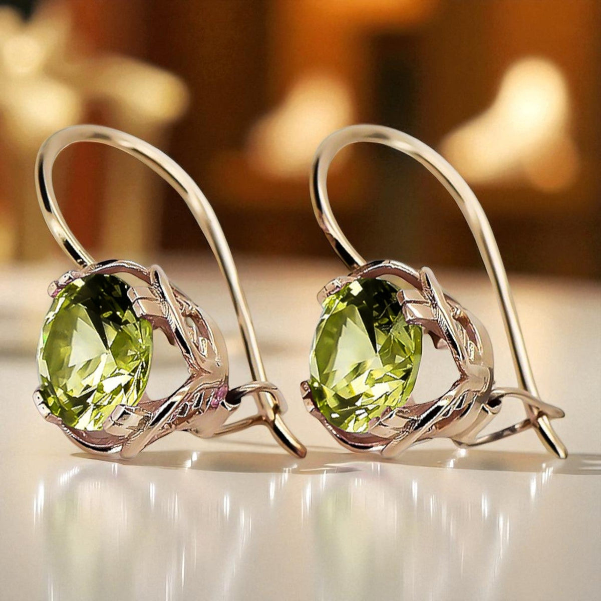 Vintage Yellow Peridot Earrings in 14K Rose Gold (vec029r-yp)