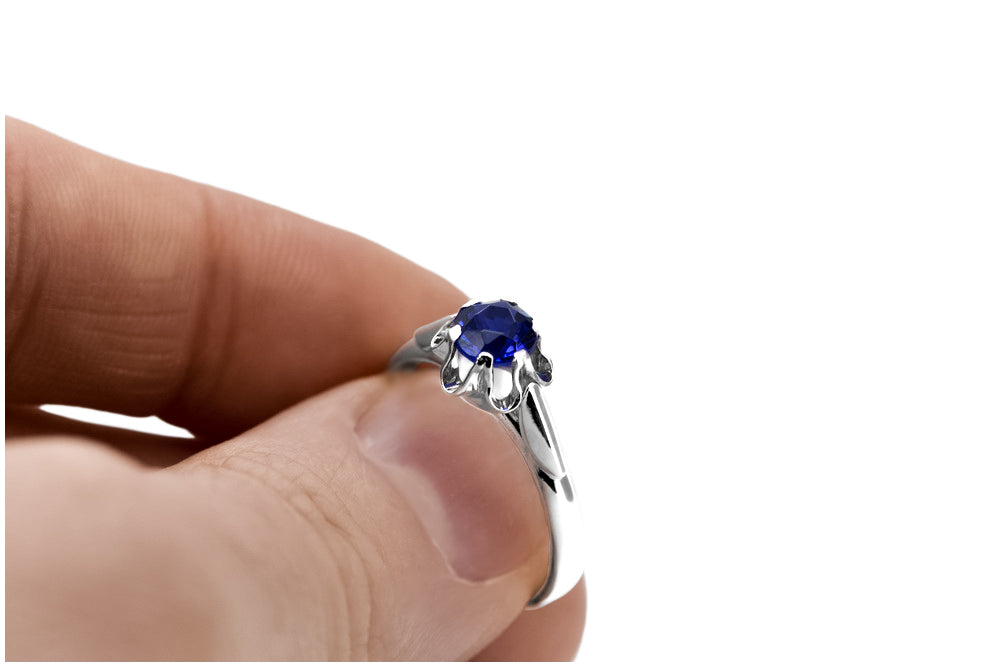 Vintage Sapphire Ring in Sterling Silver (vrc094s-sp) — close-up of the hallmark on the inner band