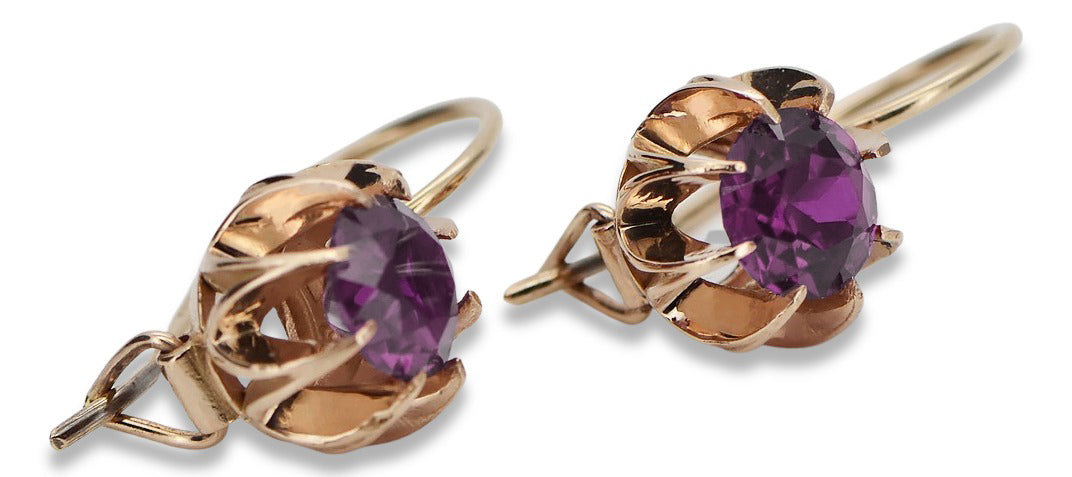 Vintage Amethyst Earrings in 14K Rose Gold (vec062r-am) — close-up of the stone and setting