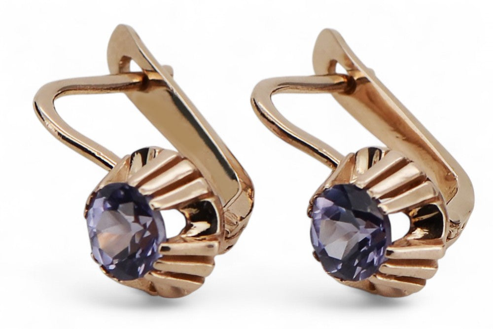 Vintage Alexandrite Earrings in 14K Rose Gold (vec027r-ax) — close-up of the hallmark on the inner band