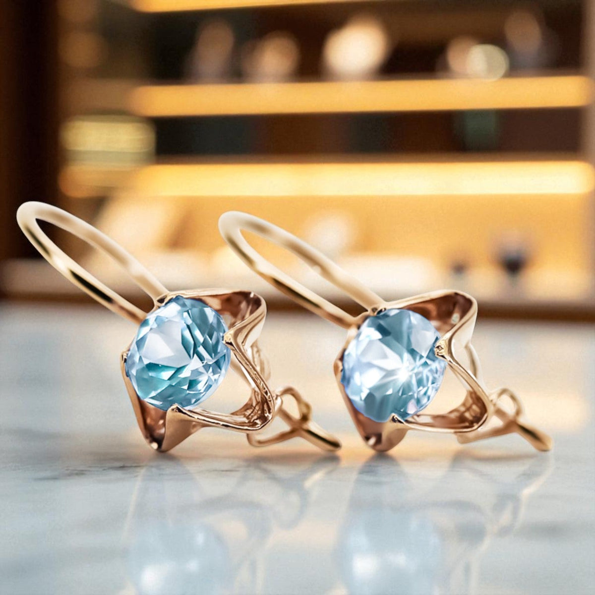 Vintage Aquamarine Earrings in 14K Rose Gold (vec142r-aq)