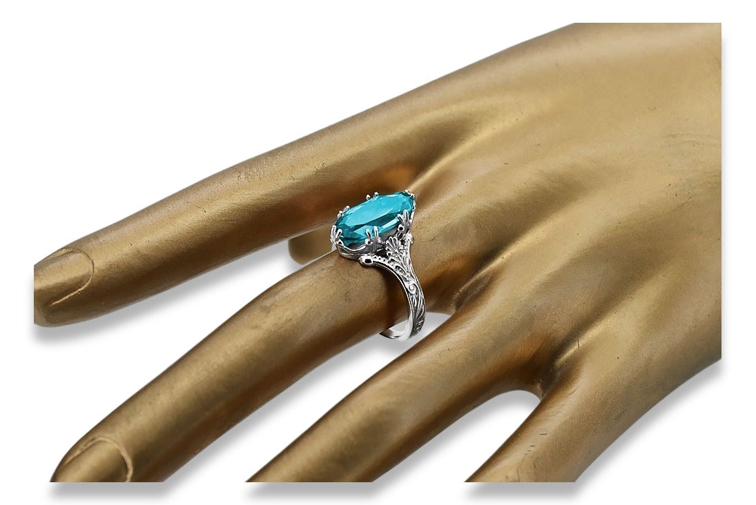 Vintage Aquamarine Oval Ring in Sterling Silver (vrc084s-aq) — full view of the piece