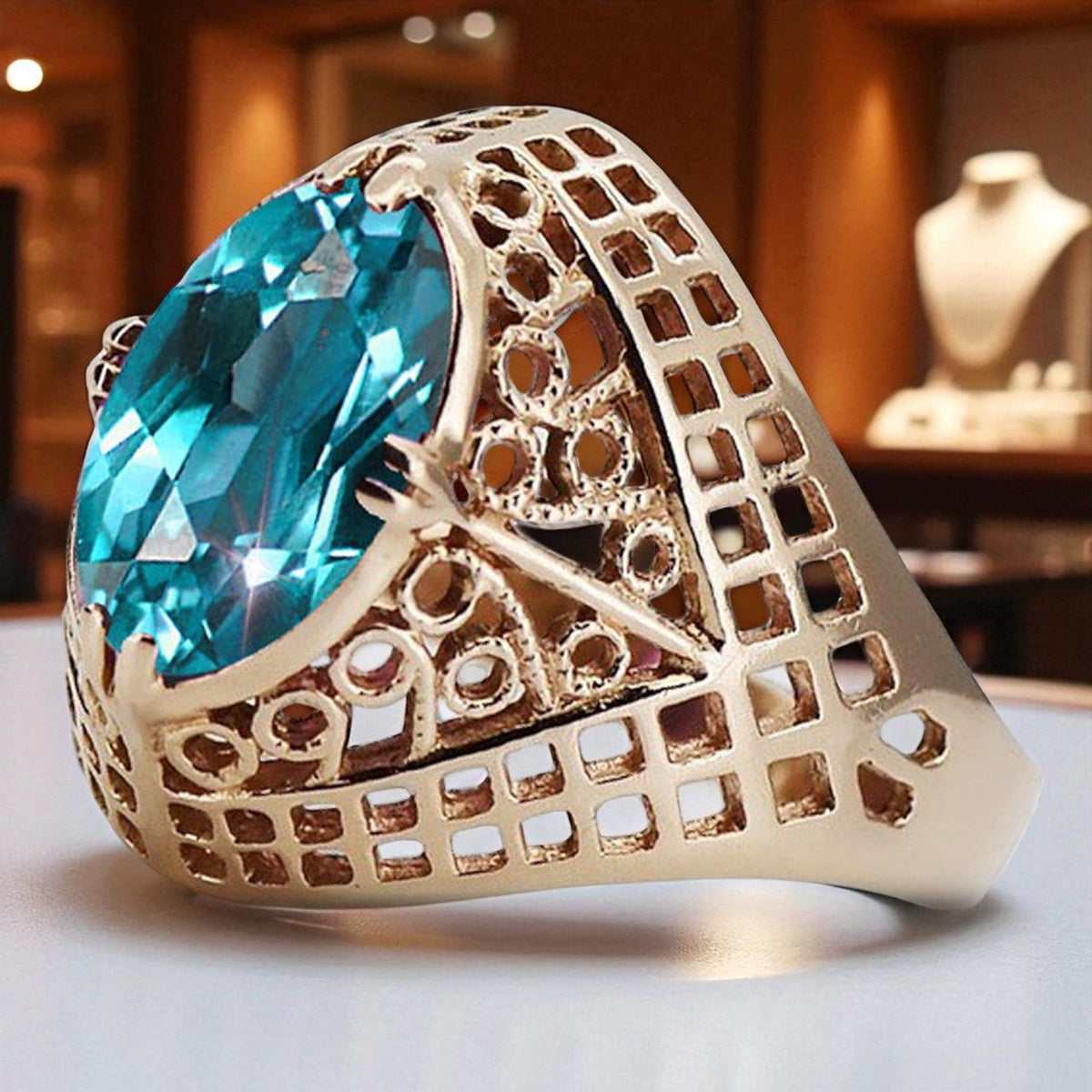 Vintage Aquamarine Ring in 14K Rose Gold (vrc030r-aq)