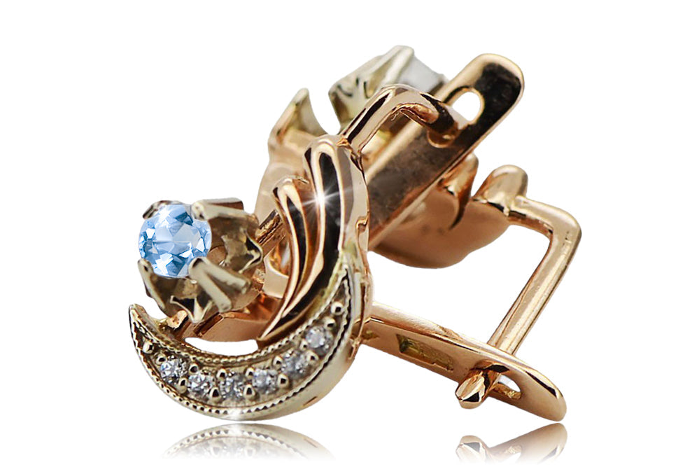 Vintage Aquamarine Earrings in 14K Rose & White Gold (vec093rw-aq) — back view with the clasp