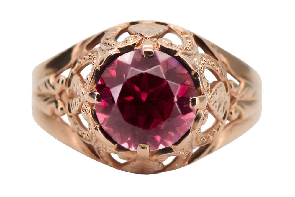 Vintage Ruby Ring in 14K Rose Gold (vrc080r-rb) — close-up of the hallmark on the inner band