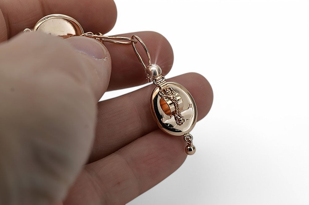 Vintage Samovar Earrings in 14K Rose Gold (ven244) — worn on the hand, showing profile