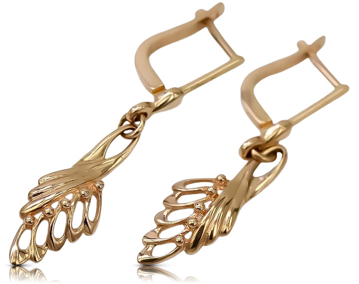 Vintage Leaf Earrings in 14K Rose Gold (ven215) — view 2
