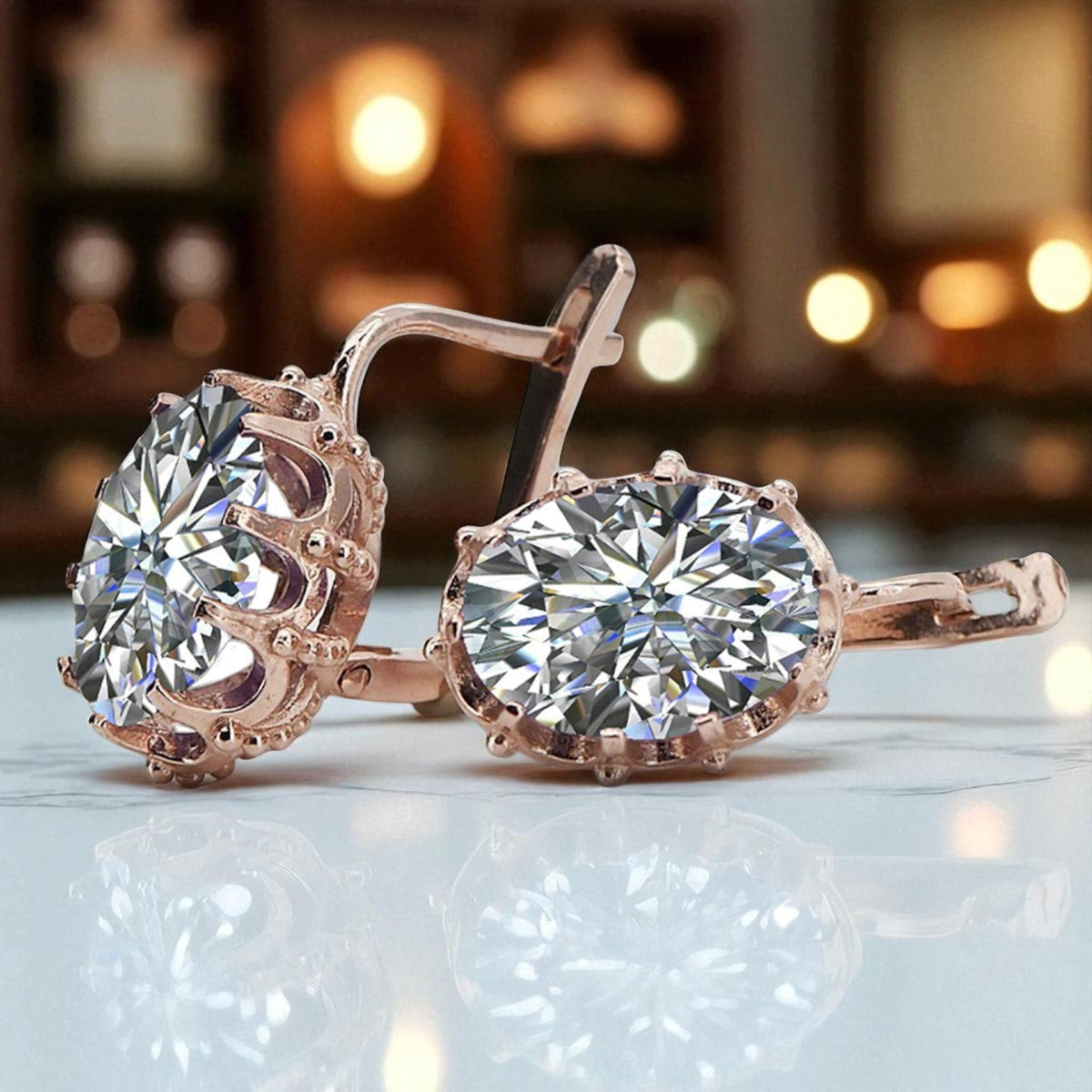 Vintage Zircon Earrings in 14K Rose Gold (vec079r-zi)