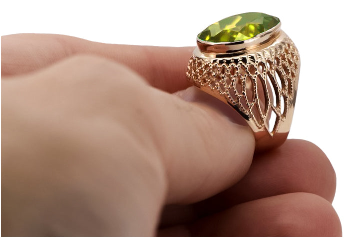 Vintage Yellow Peridot Ring in Rose Gold-Plated Sterling Silver (vrc089rp-yp) — side view showing the setting
