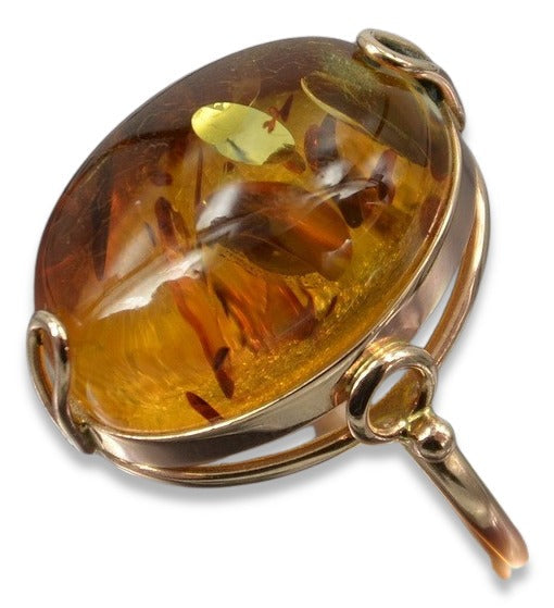 Vintage Amber Ring in 14K Rose Gold (vrab017)