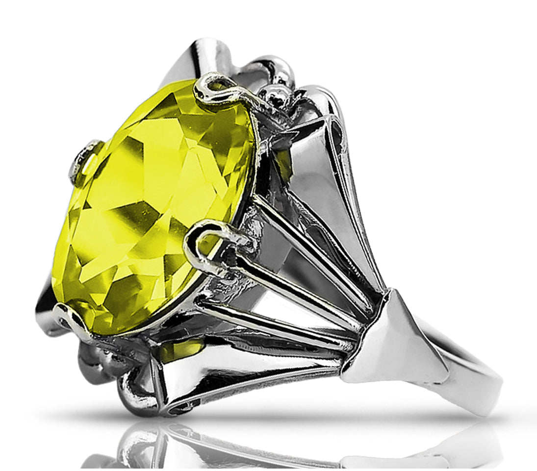 Vintage Yellow Peridot Ring in Sterling Silver (vrc015s-yp)