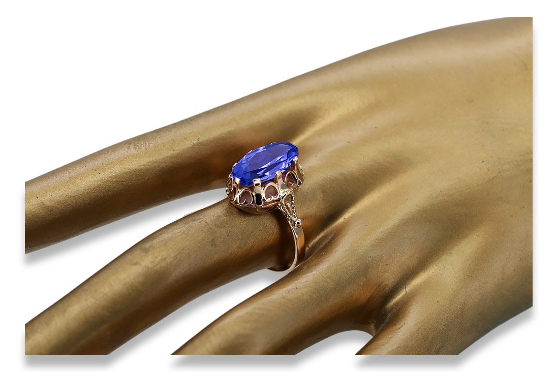 Vintage Sapphire Ring in 14K Rose Gold (vrc134r-sp) — close-up of the stone and setting