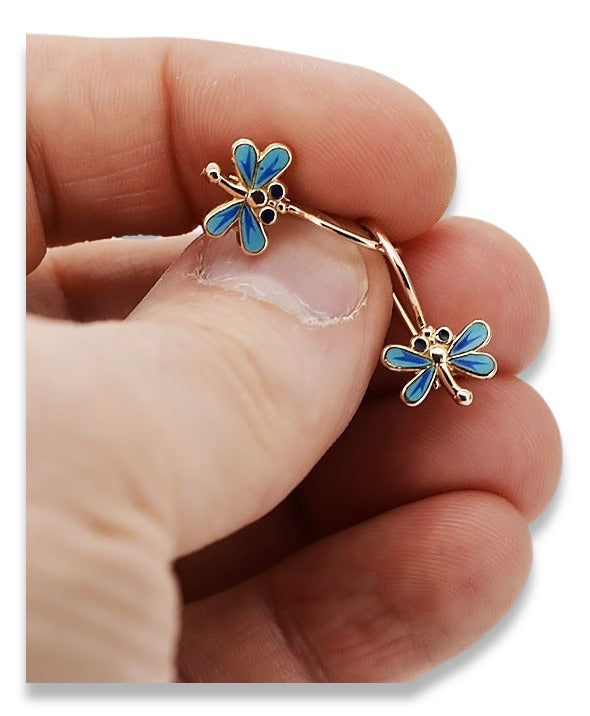 Vintage Dragonfly Earrings in 14K Rose Gold (ven153) — close-up of the stone and setting