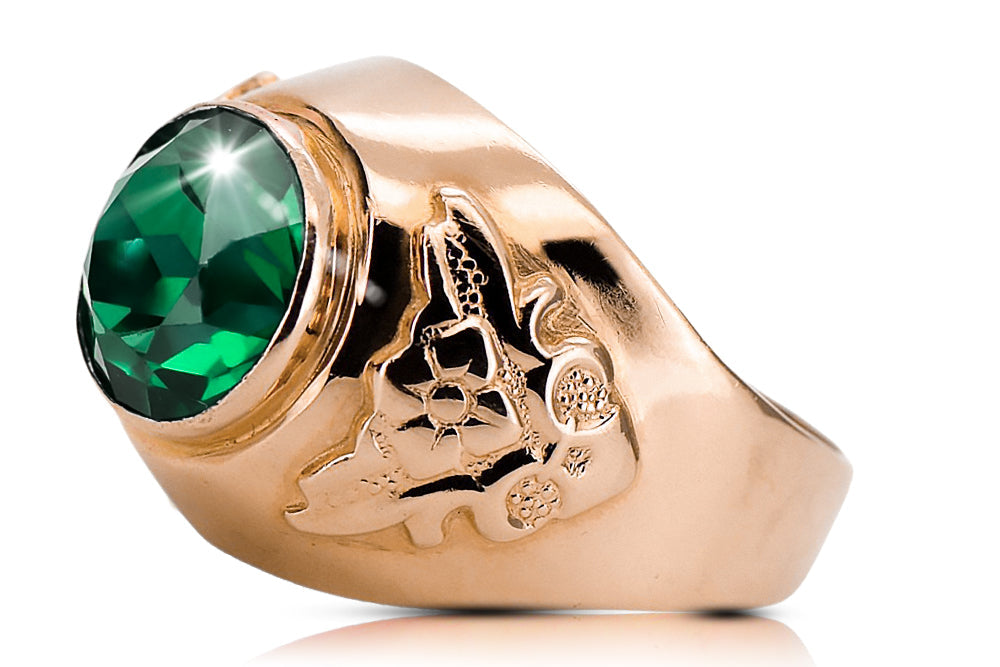 Vintage Emerald Craft Ring in 14K Rose Gold (vrc078r-em) — worn on the hand, showing profile