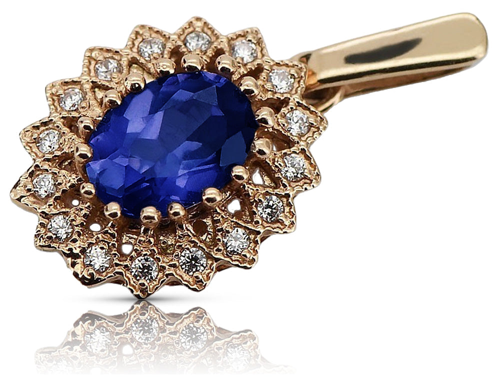 Vintage Sapphire Pendant in 14K Rose Gold (vpc018r-sp) — full view of the piece