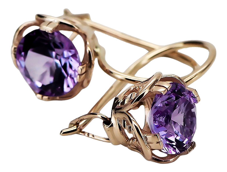 Vintage Alexandrite Earrings in 14K Rose Gold (vec029r-ax) — back view with the clasp