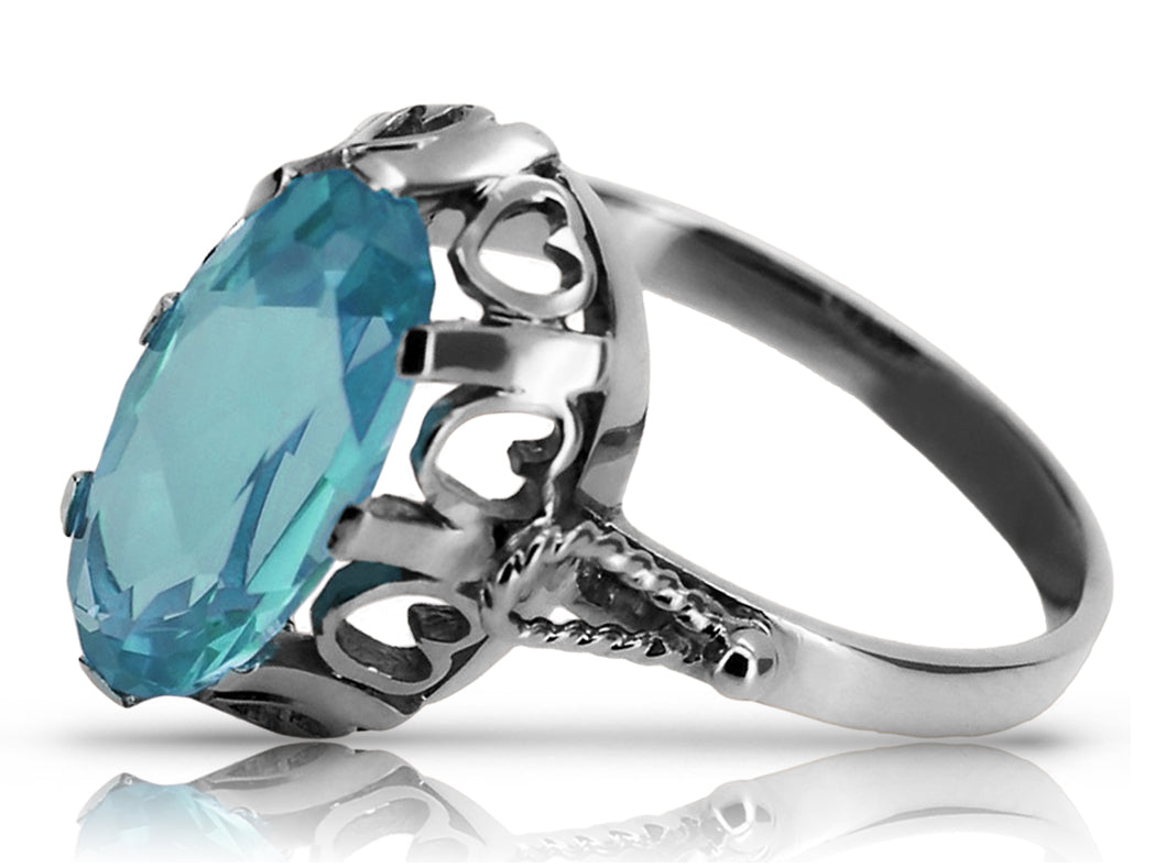 Vintage Aquamarine Ring in Sterling Silver (vrc134s-aq)