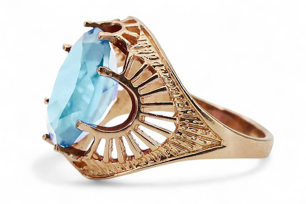 Vintage Aquamarine Ring in 14K Rose Gold (vrc003r-aq) — close-up of the hallmark on the inner band