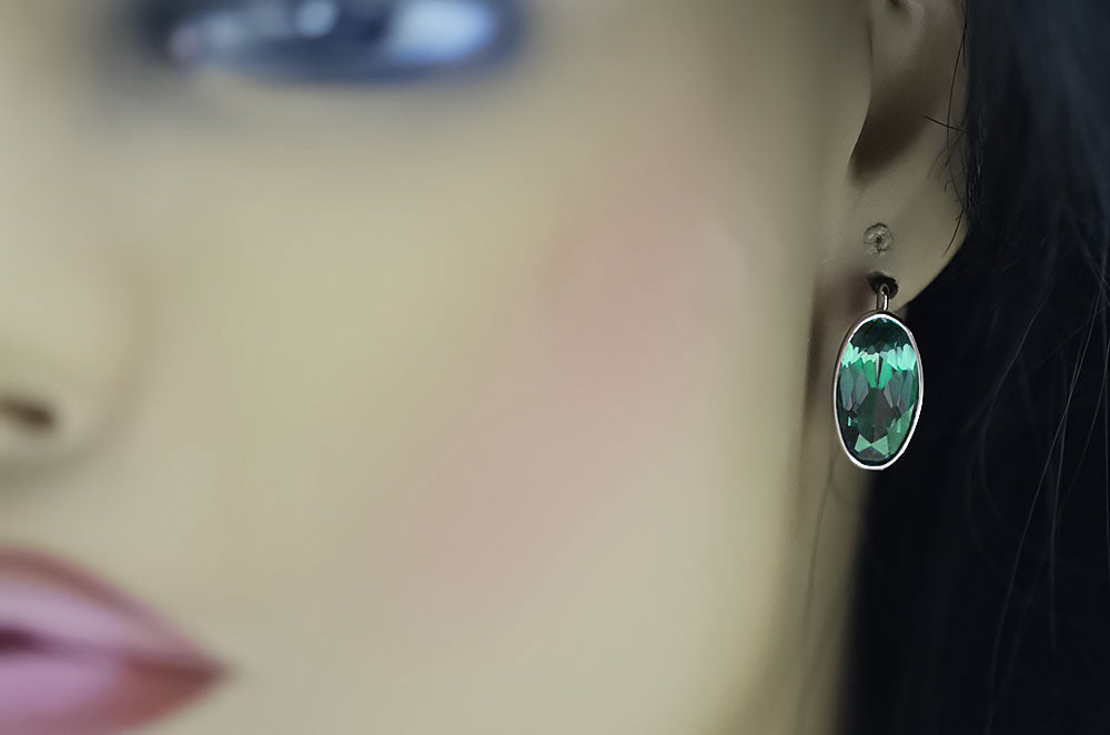 Vintage Emerald Earrings in Sterling Silver (vec001s-em) — full view of the piece