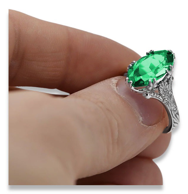Vintage Emerald Oval Polish Ring in Sterling Silver (vrc084s-em) — close-up of the hallmark on the inner band