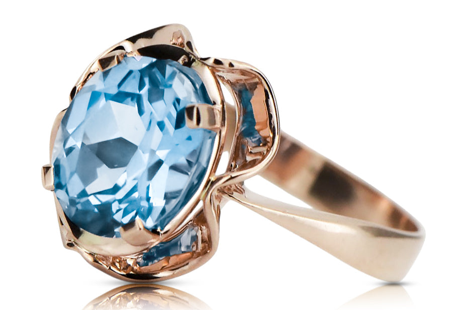 Vintage Aquamarine Ring in 14K Rose Gold (vrc206r-aq) — side view showing the setting