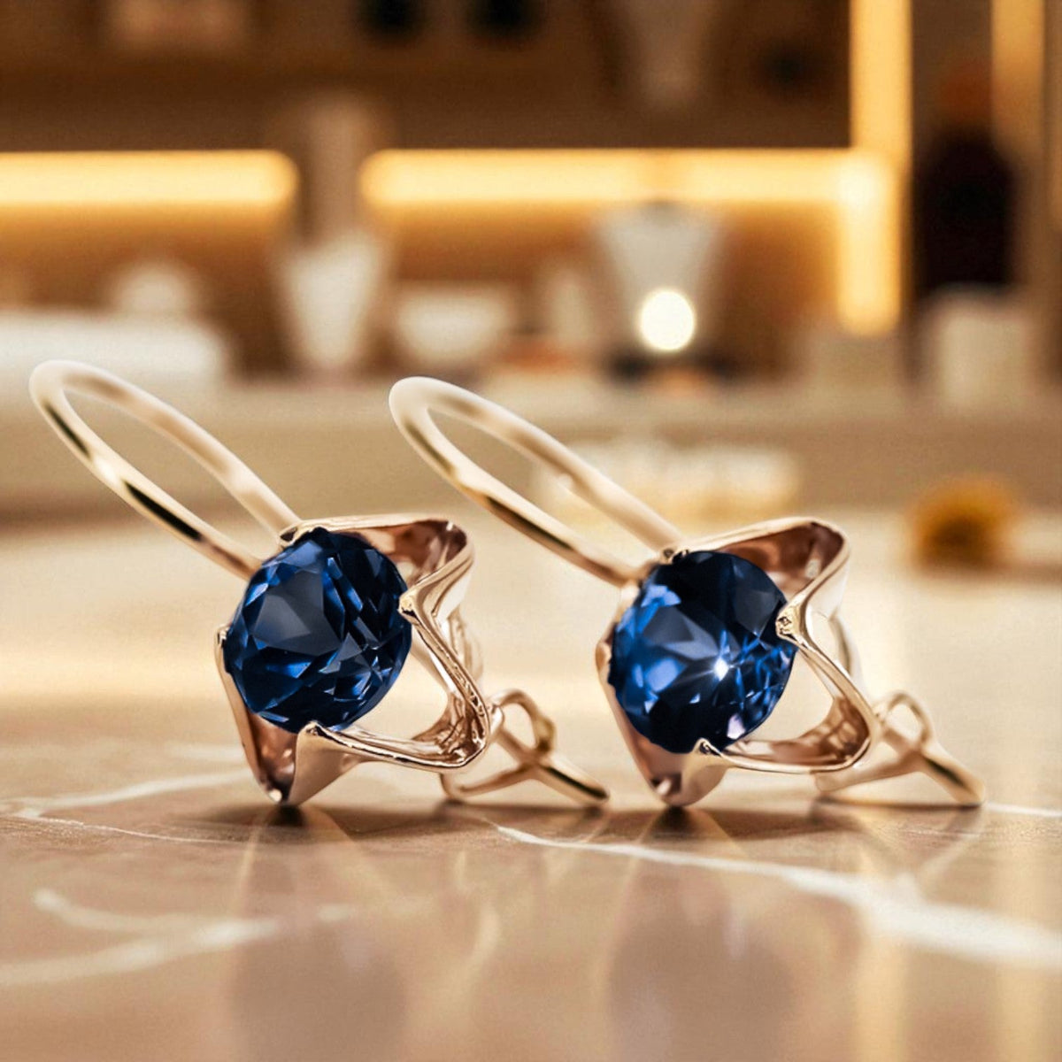 Vintage Sapphire Earrings in 14K Rose Gold (vec142r-sp)