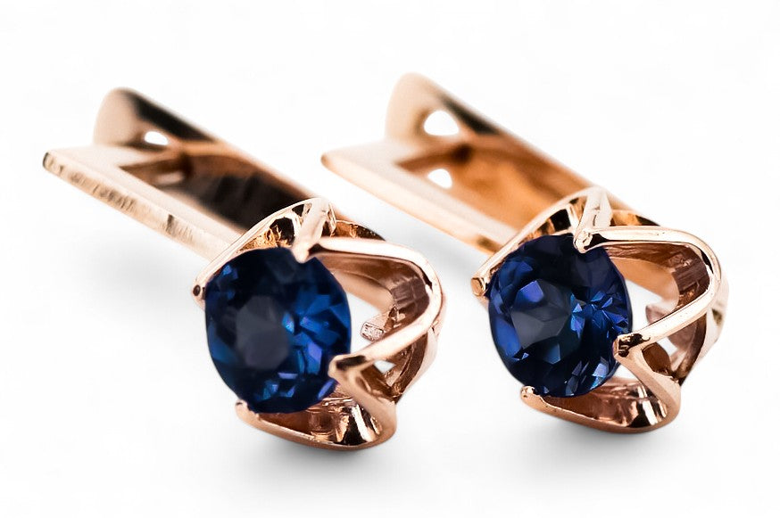 Vintage Sapphire Earrings in 14K Rose Gold (vec005r-sp) — full view of the piece