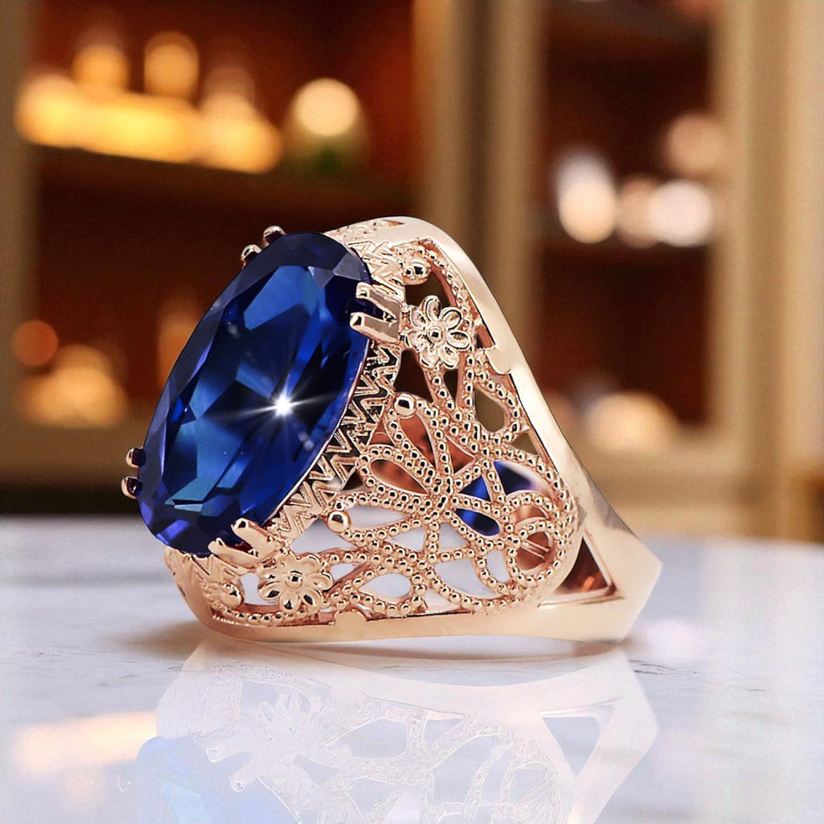 Vintage Sapphire Ring in 14K Rose Gold (vrc074r-sp)