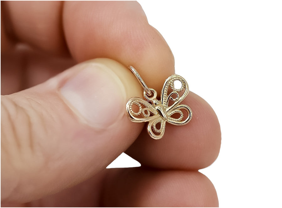 Vintage Butterfly Pendant in 14K Rose Gold (vpn062) — side view showing the setting