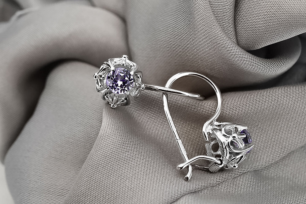 Vintage Alexandrite Aleksandryte Earrings in Sterling Silver (vec145s-ax) — close-up of the hallmark on the inner band