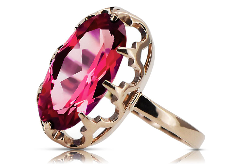 Vintage Ruby Craft Ring in 14K Rose Gold (vrc253r-rb) — worn on the neckline, showing the drape