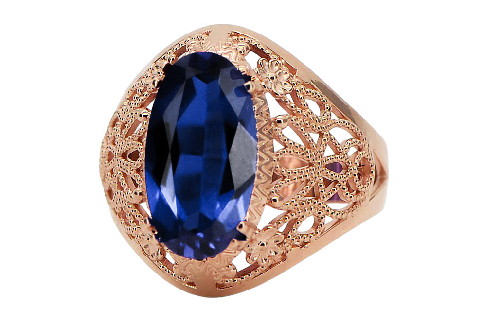 Vintage Sapphire Ring in 14K Rose Gold (vrc074r-sp) — side view showing the setting