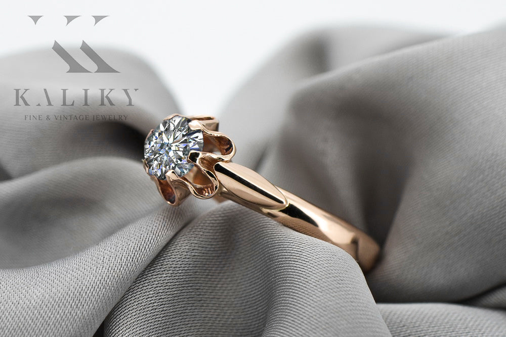 Vintage Zircon Craft Ring in 14K Rose Gold (vrc094r-zi) — side view showing the setting
