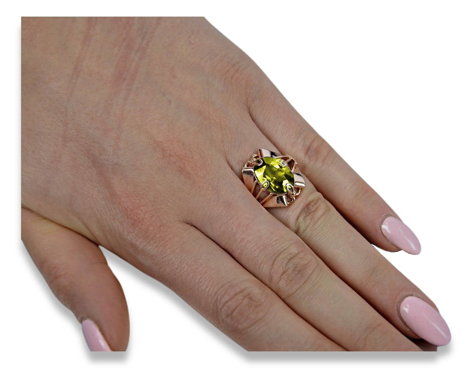 Vintage Yellow Peridot Ring in 14K Rose Gold (vrc015r-yp) — close-up of the hallmark on the inner band