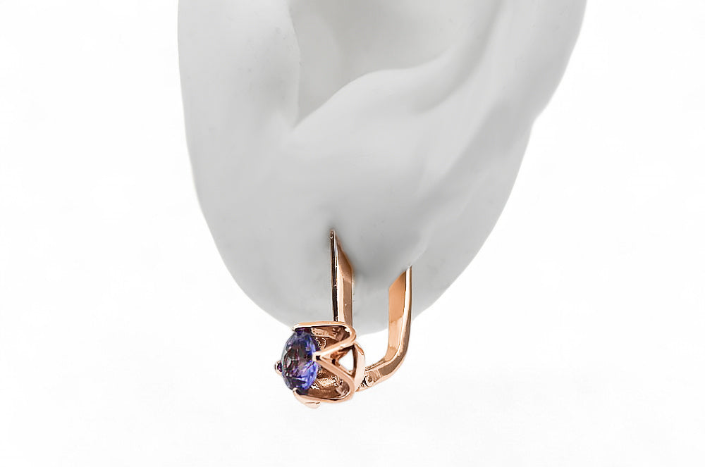 Vintage Alexandrite Earrings in 14K Rose Gold (vec005r-ax) — side view showing the setting