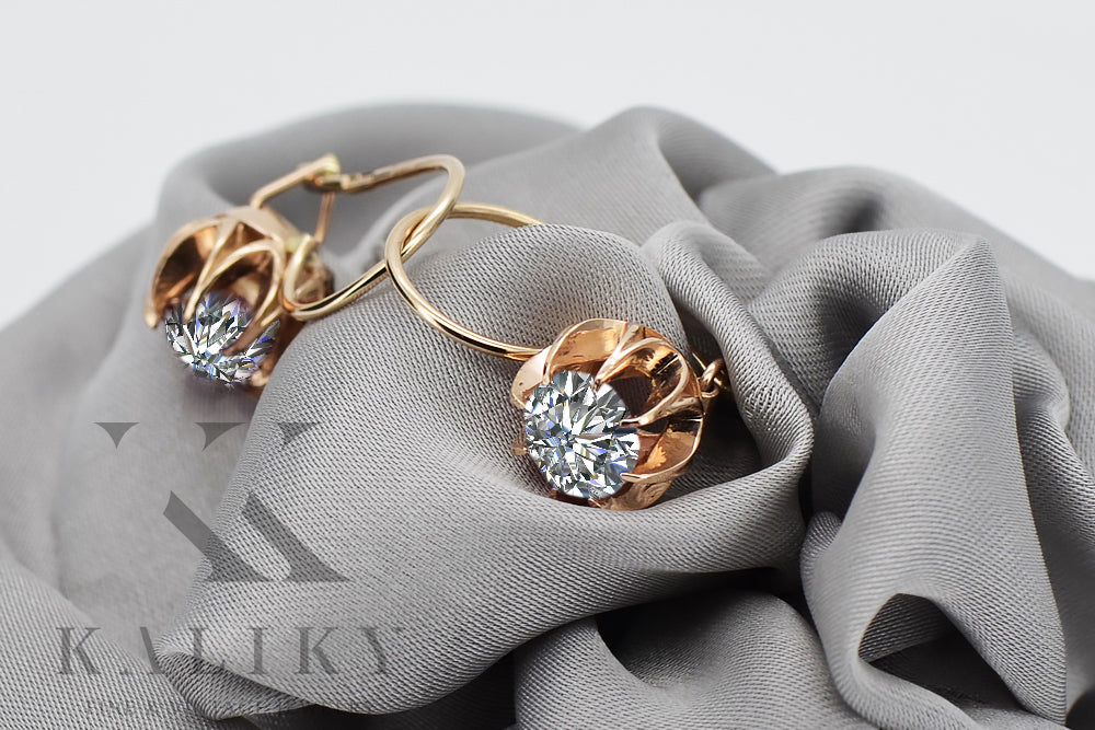 Vintage Zircon Earrings in 14K Rose Gold (vec062r-zi) — close-up of the hallmark on the inner band
