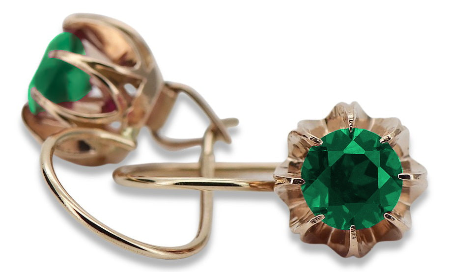 Vintage Emerald Earrings in 14K Rose Gold (vec062r-em) — back view with the clasp