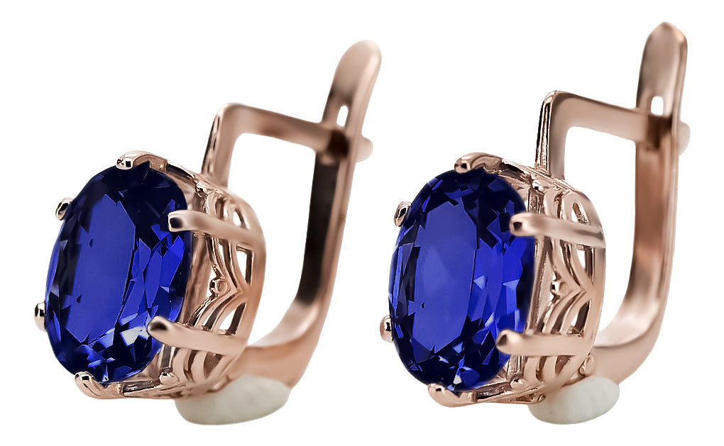 Vintage Sapphire Earrings in 14K Rose Gold (vec003r-sp) — detail of the metal texture