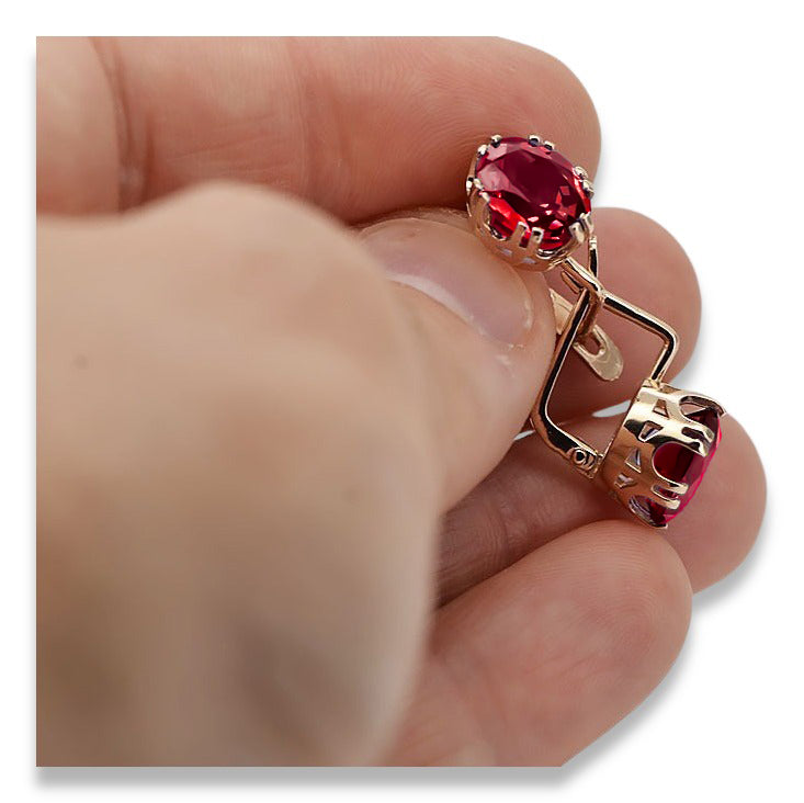 Vintage Ruby Earrings in 14K Rose Gold (vec016r-rb) — close-up of the hallmark on the inner band