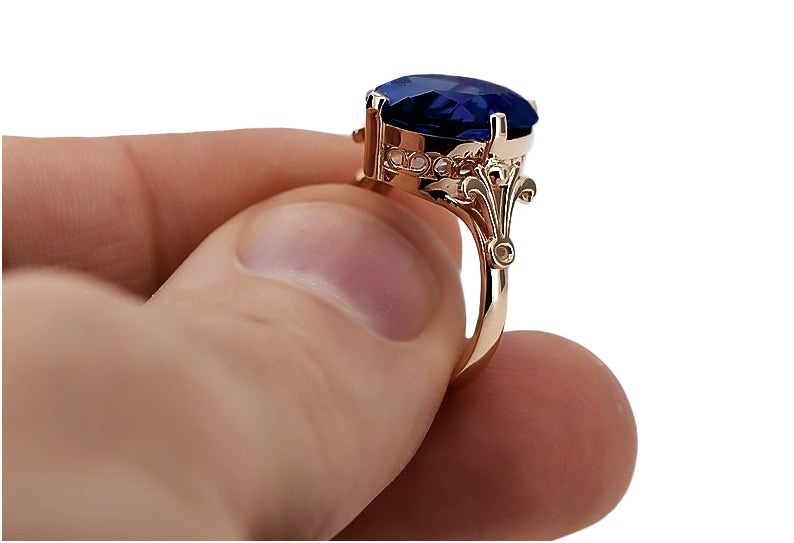 Vintage Sapphire Craft Ring in 14K Rose Gold (vrc369r-sp) — side view showing the setting