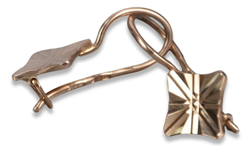 Vintage Square Earrings in 14K Rose Gold (ven156) — close-up of the hallmark on the inner band