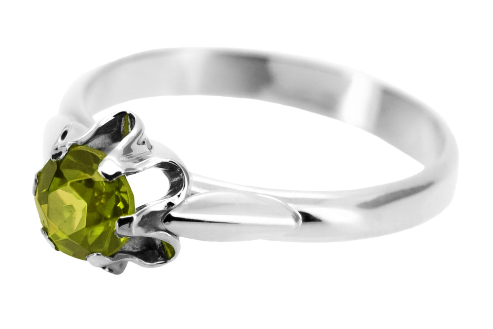 Vintage Yellow Peridot Craft Ring in Sterling Silver (vrc094s-yp) — side view showing the setting