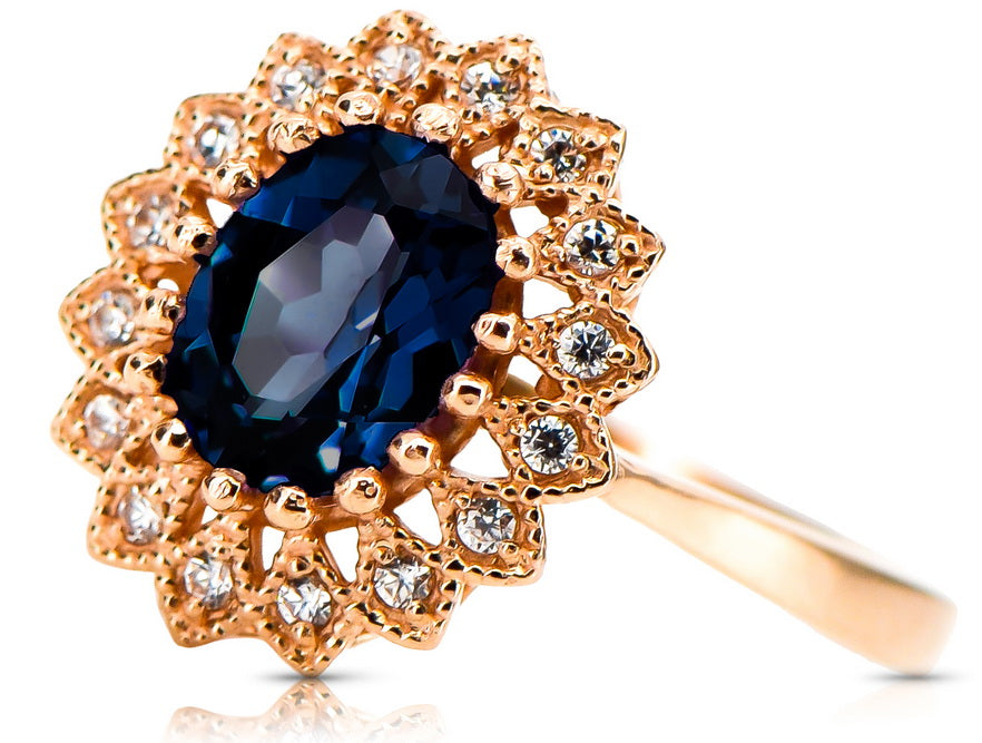 Vintage Sapphire Ring in 14K Rose Gold (crc012r-sp) — close-up of the hallmark on the inner band