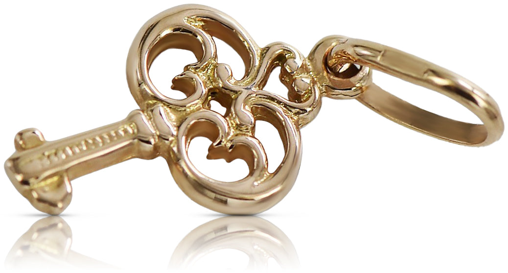 Vintage Key Pendant in 14K Rose Gold (vpn019) — close-up of the hallmark on the inner band