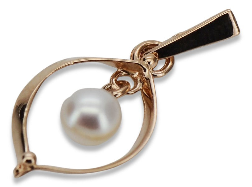 Vintage Pearl Pendant in 14K Rose Gold (vppr002) — side view showing the setting