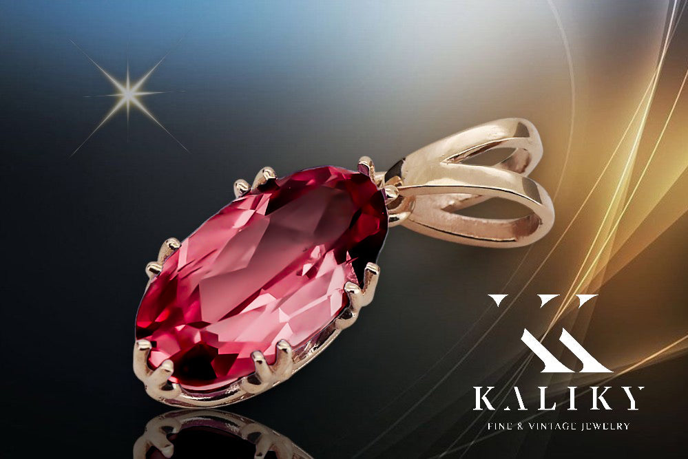 Vintage Ruby Pendant in 14K Rose Gold (vpc019r-rb) — full view of the piece