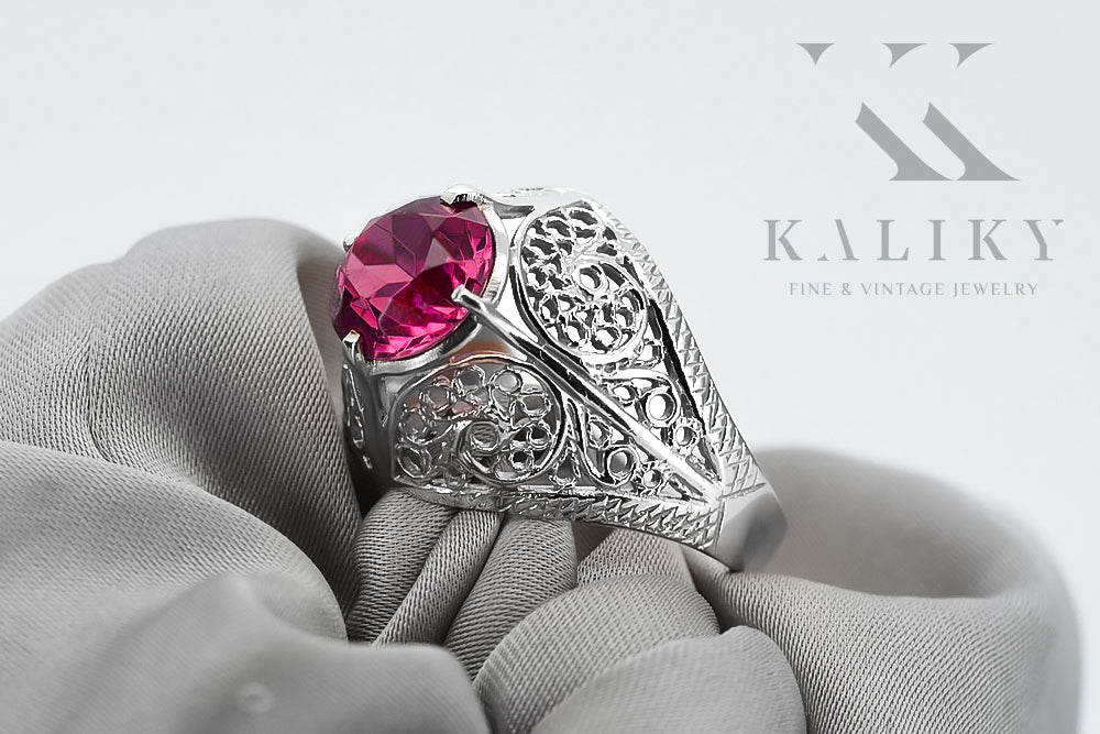 Vintage Ruby Ring in Sterling Silver (vrc026s-rb) — close-up of the hallmark on the inner band