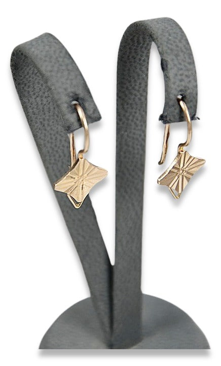 Vintage Square Earrings in 14K Rose Gold (ven156) — side view showing the setting