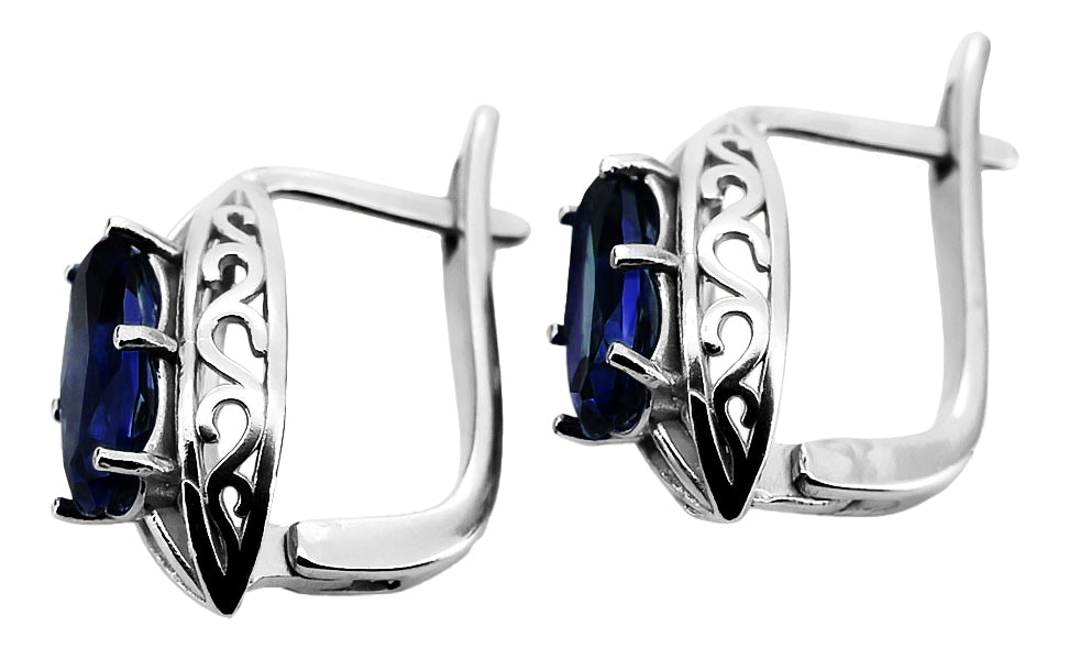 Vintage Sapphire Earrings in Sterling Silver (vec141s-sp) — worn on the hand, showing profile