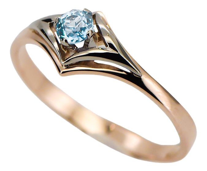 Vintage Aquamarine Ring in 14K Rose Gold (vrc351r-aq) — close-up of the stone and setting